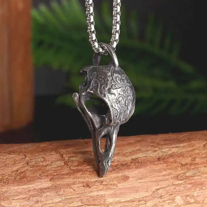 Gothic Vintage Norse Gods Odin Raven Skull Pendant Necklace - Pedlar's Attic