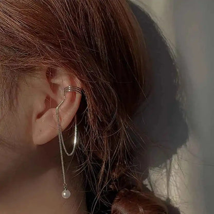 Shiny Silver Crystal Tassel Cuff Earring - Non-Piercing Rhinestone Star Clip-On Jewelry for Women - Pedlar's Attic