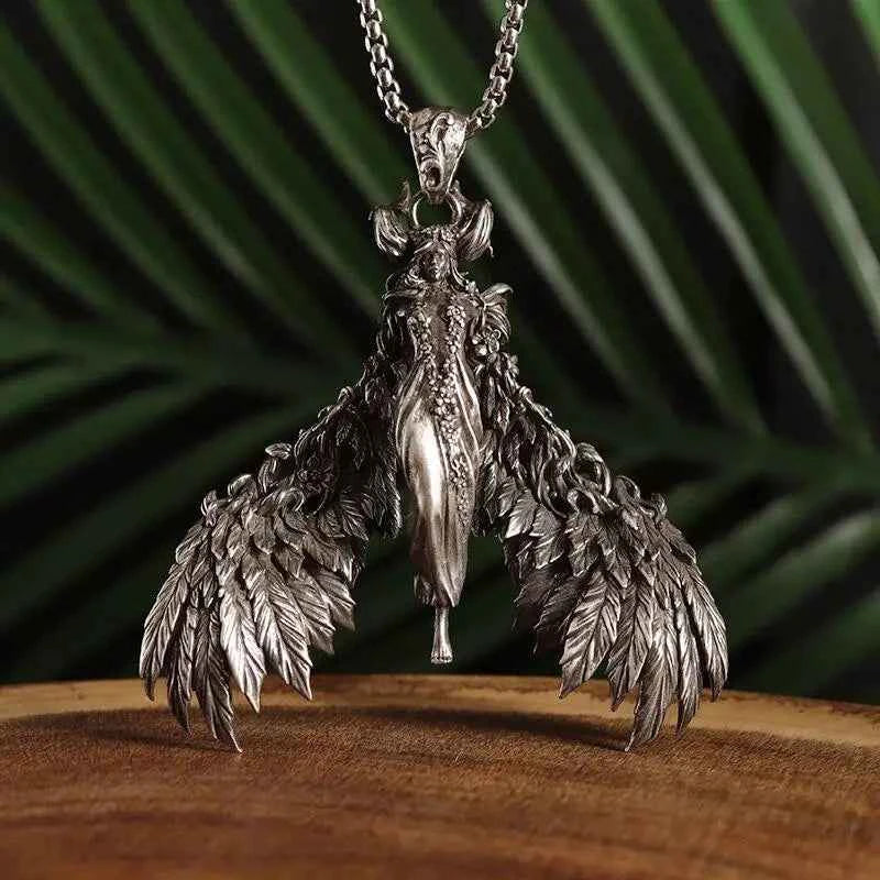 Gothic Evil Angel Witch Devil Pendant Necklace for Men and Women Punk Personality Trendy Cool Jewelry Gift