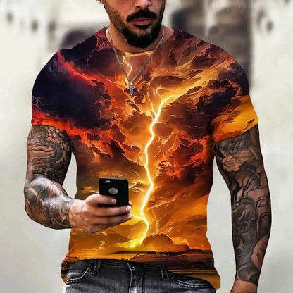 Men's T Shirt 3d Lightning Print - Pedlar's Attic