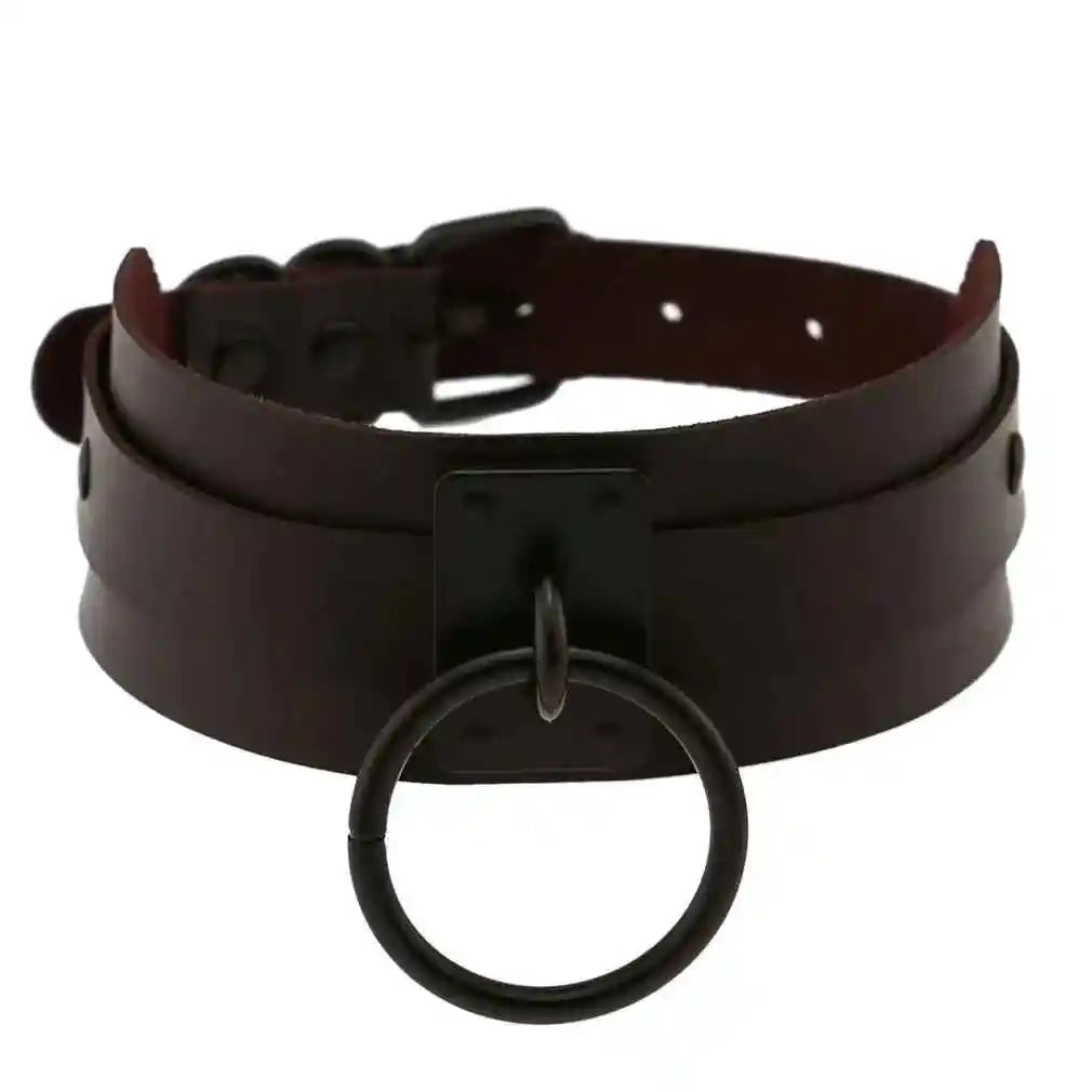 Punk Black O-Round Metal Leather Choker Collar - Pedlar's Attic