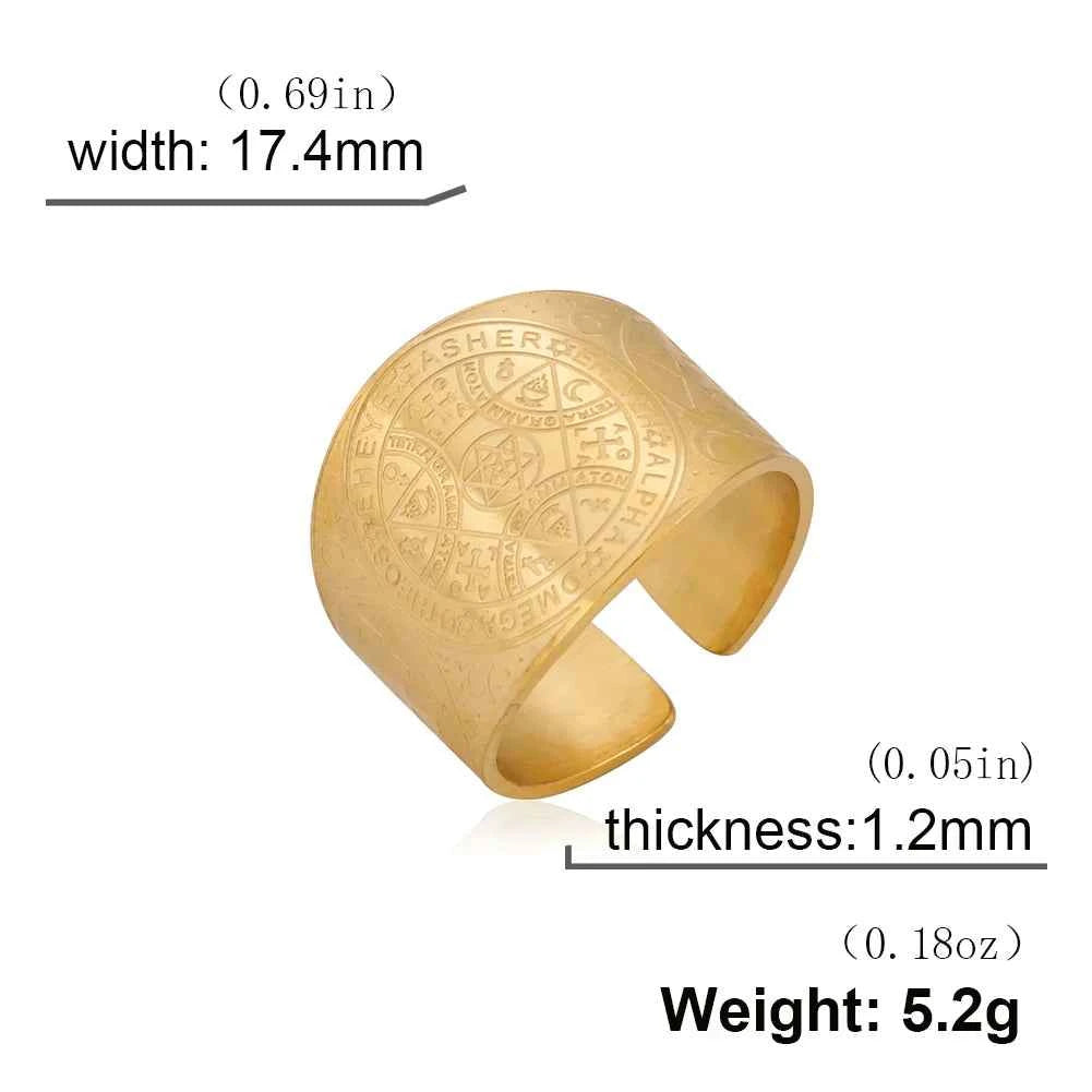 Dawapara Enochian Magic Angel Ring Solomon Kabbalah Protection Amulet Stainless Steel Hexagram Triangle Religious Jewelry