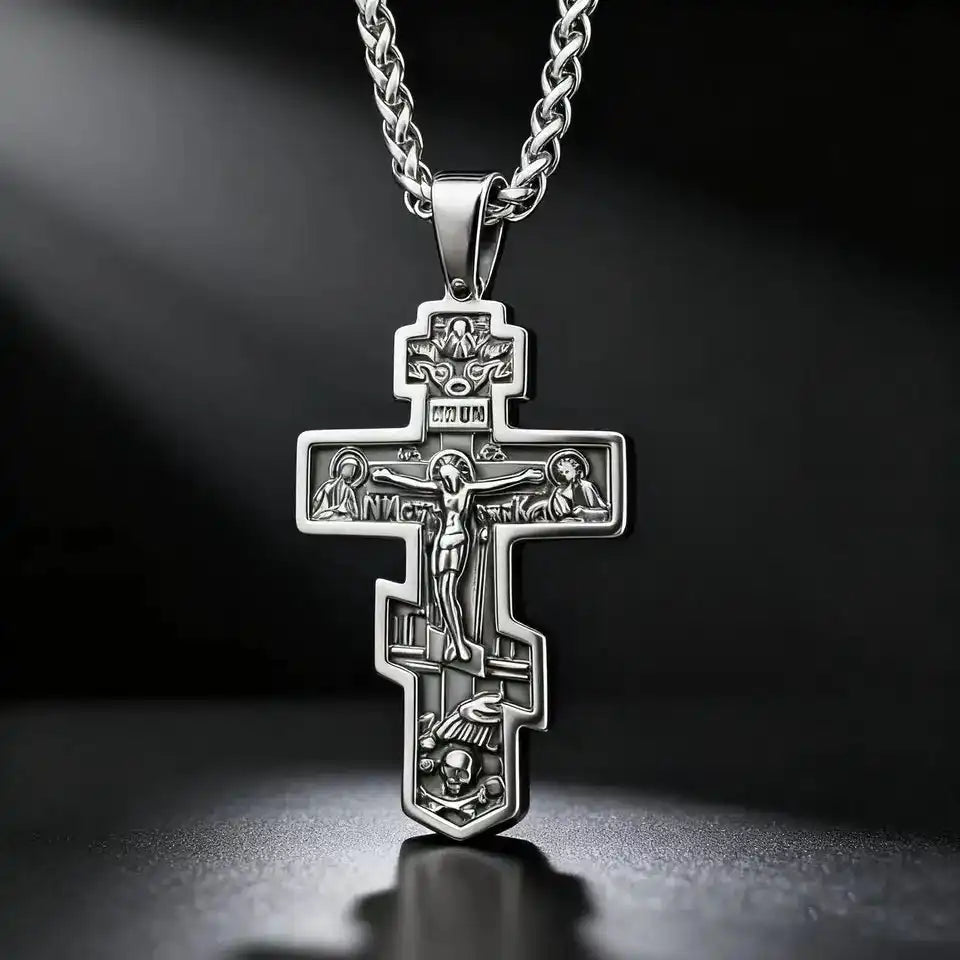 The Eternal Cross — Orthodox Jesus Pendant Necklace in Stainless Steel