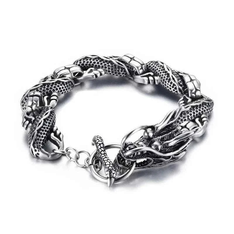 Stainless Steel Nordic Double Wolf Head Bracelet