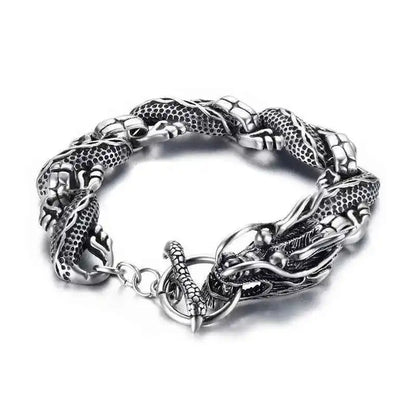 Stainless Steel Nordic Double Wolf Head Bracelet - Pedlar's Attic