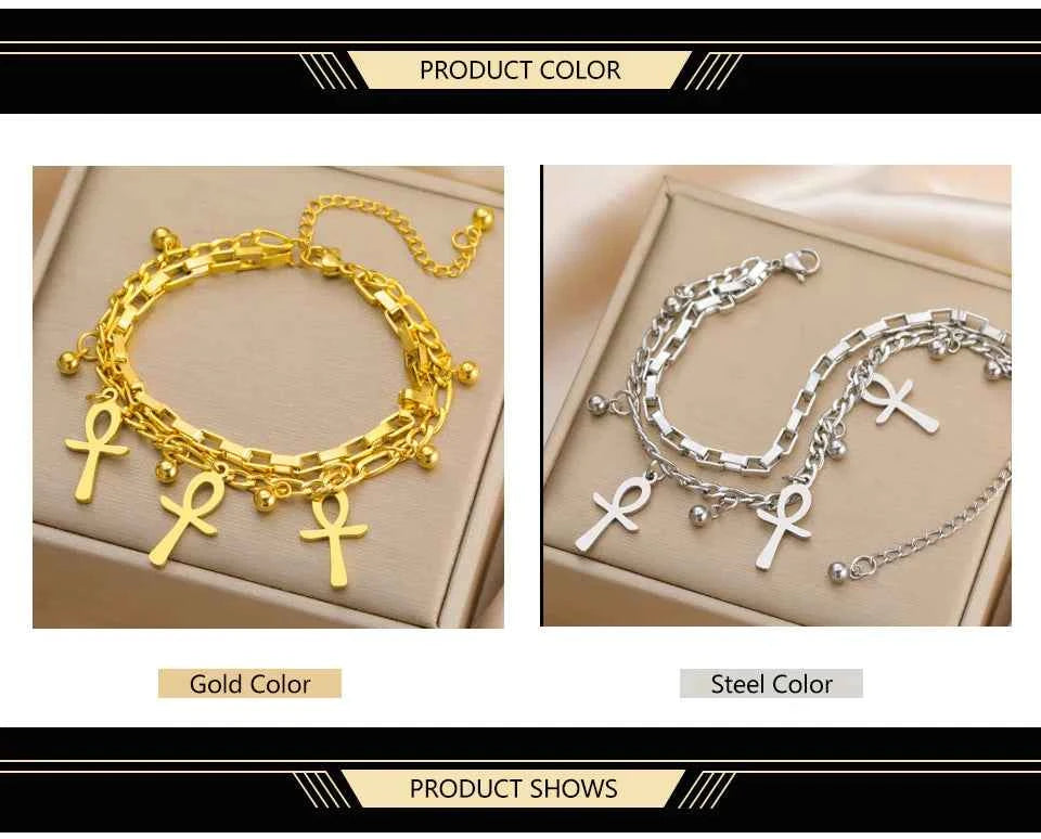 Dawapara Ankh Cross Bracelet Religious Ancient Egyptian Key To Life Prayer Amulet Supernatural Stainless Steel Jewelry