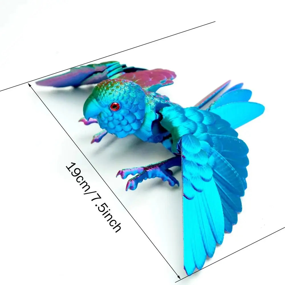 3D Printed Parrot Model Flexible Animal Statue Bird with Wings Moveable Joints Home Decoration Autism ADHD Fun Toys Holiday Gift