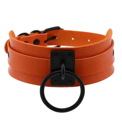 Punk Black O-Round Metal Leather Choker Collar - Pedlar's Attic