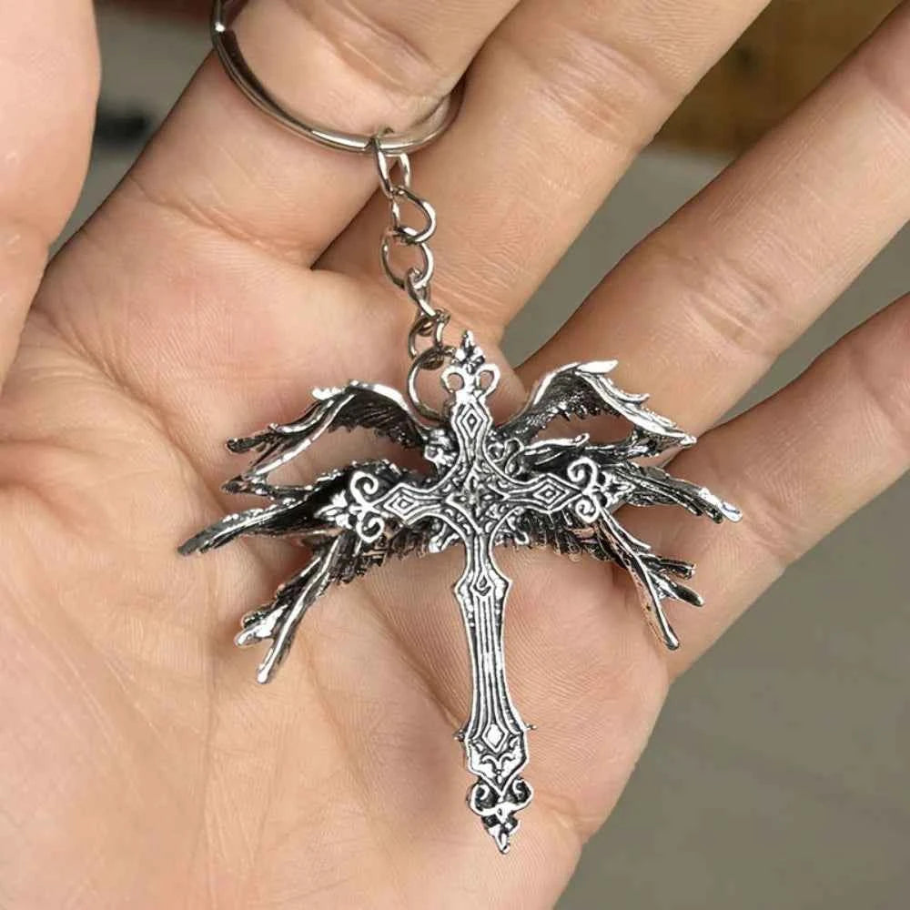 Retro Gothic Jesus Wings Cross Pendant Necklace