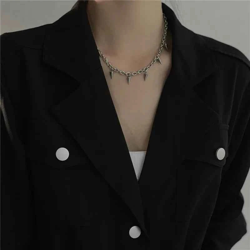 Stainless Steel Chains Rivet Choker Necklace for Men Women Hiphop Punk Neck Chains Short Collar Necklaces Wolf Tooth Jewelry New