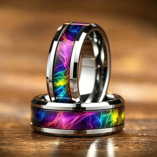 Nebula Forge Ring — Galaxy Inlay Stainless Steel Band
