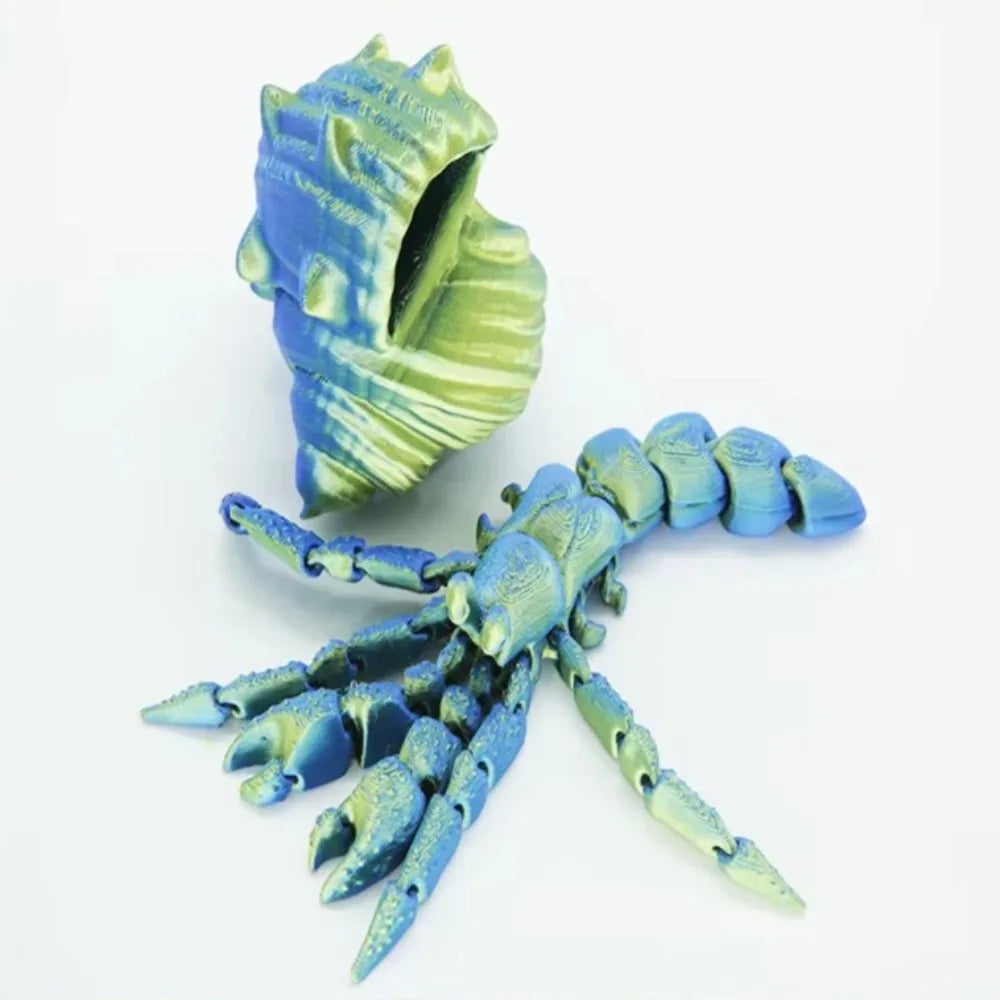 3D Printed Hermit Crab Figurine - Articulated Poseable Decor, Artistic Home & Desk Decoration, Unique Gift for Ocean Lovers