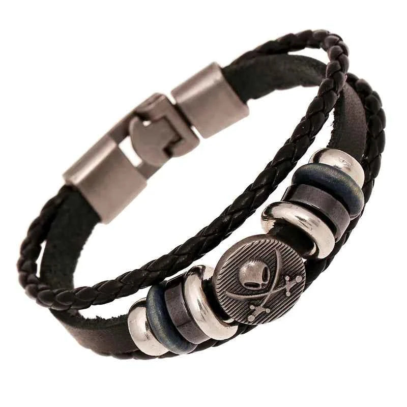 Punk Bracelets Wholesale Yiwu Small Commodities 10 Yuan Store Supply Genuine Leather Bracelets Handmade Vintage Cowhide Bracelets