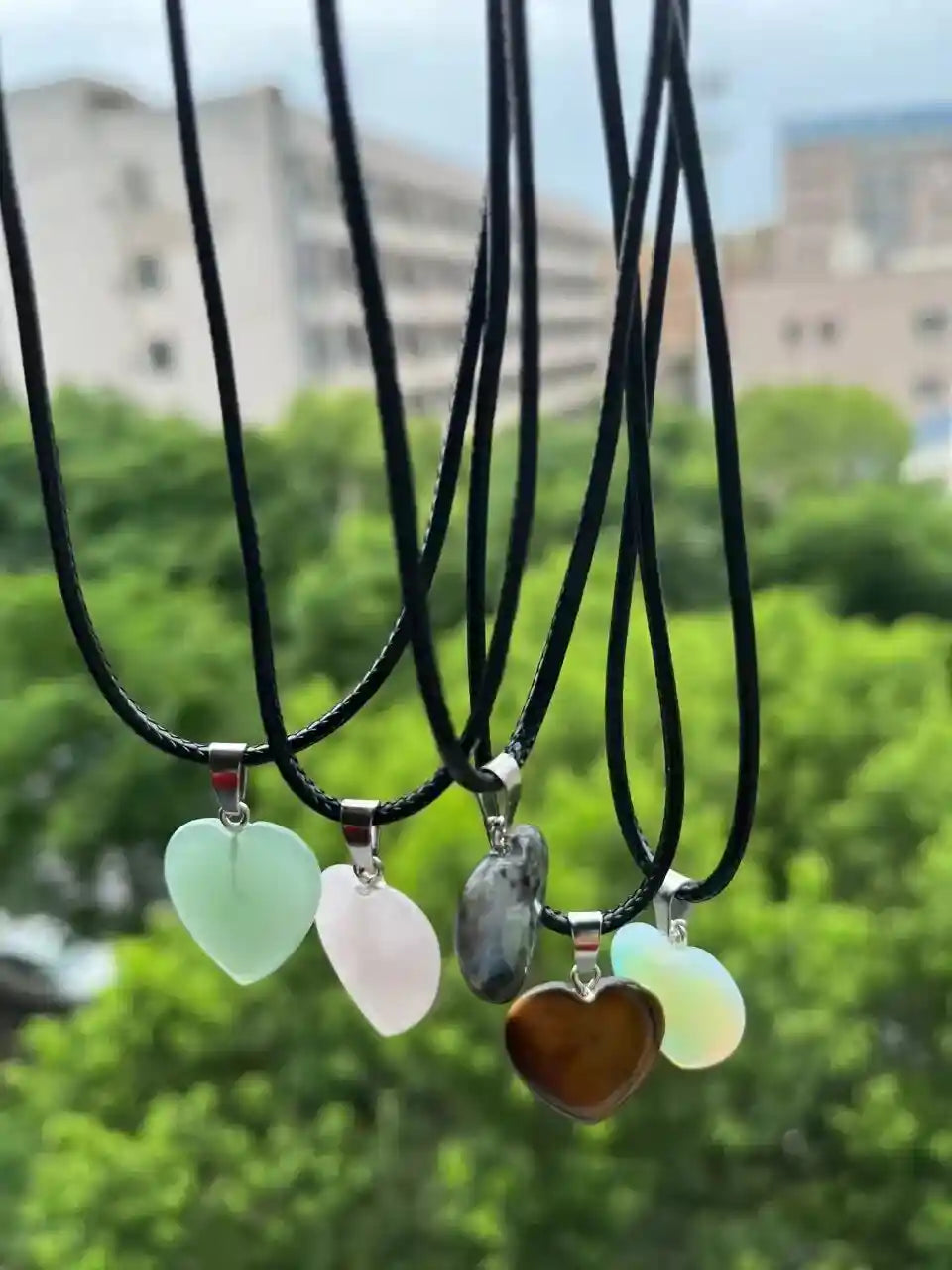 5pcs/Set Natural Stone And Crystal Necklace for Women Lovely Heart Shaped Choker - Pedlar's Attic