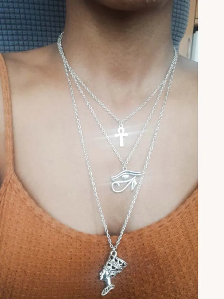 The Crossing Market — Tri-City Eye of Horus & Ankh Layered Pendant Necklace