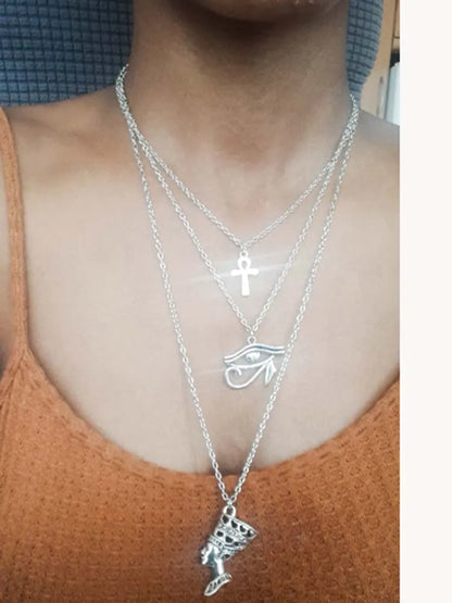 The Crossing Market — Tri-City Eye of Horus & Ankh Layered Pendant Necklace