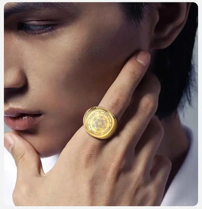 Vnox Seven Seals of Angels Rings for Men, Round Top Stamp Finger Band, Metatron Cube Stamp Ring, Chunky Punk Jewelry - Pedlar's Attic