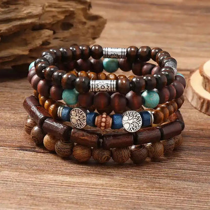 Ethnic 4-5pc/set wood bead tree Cactus Charms bracelets - Pedlar's Attic