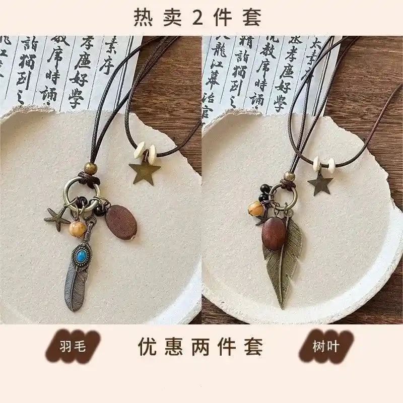 asian Style Feather Necklace - Pedlar's Attic