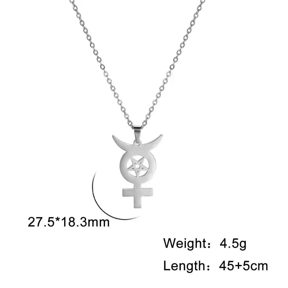 Vintage Black Moon Lilith Pendant Necklace Crescent Moon Cross Double Layer Necklace - Pedlar's Attic
