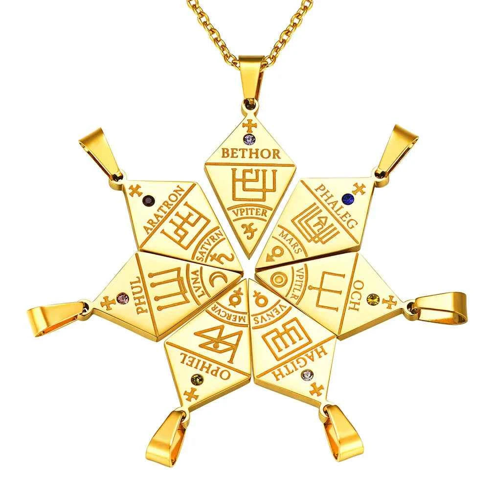 ChainsPro Stainless Steel 7pcs/ Set Seven Archangels Puzzle Necklaces Sigil Talisman Unisex Jewelry Set Gift for BFF Family