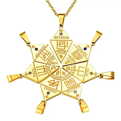 ChainsPro Stainless Steel 7pcs/ Set Seven Archangels Puzzle Necklaces Sigil Talisman Unisex Jewelry Set Gift for BFF Family - Pedlar's Attic