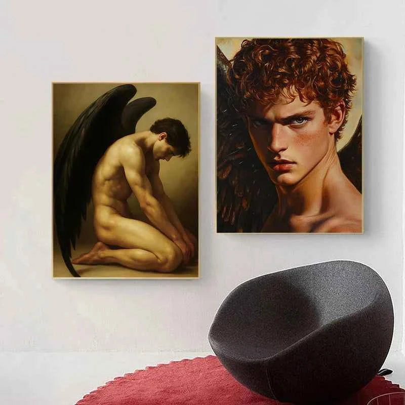 Dark Mysterious Retro Aesthetic Myth Hell Fallen Angel Portrait Poster Canvas Print Art