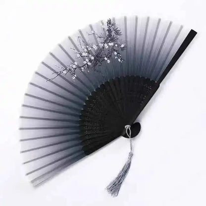 Elegant Essence Bamboo Silk Fan - Chic Black Folding Hand Fan for Dance & Summer Parties, Ideal Gift for Women - Pedlar's Attic