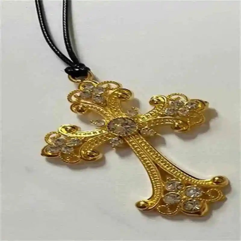 Rhinestone Cross Choker Spiral Hippie Necklace - Pedlar's Attic
