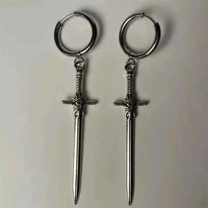 Gothic Elegance Cross Sword Dangle Earrings - Hypoallergenic Vintage-Inspired Jewelry for Unique Women - Pedlar's Attic