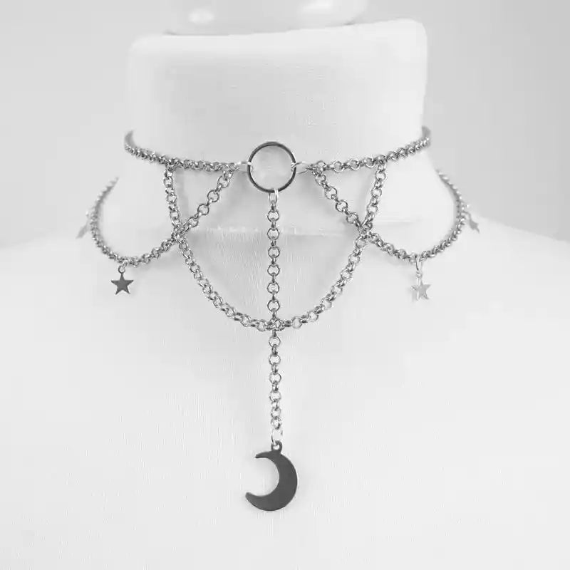 Inverted Crescent Stretchy Chain Choker Black Moon Necklace Punk Gorgeous Jewelry Women Girlfriend Gift - Pedlar's Attic