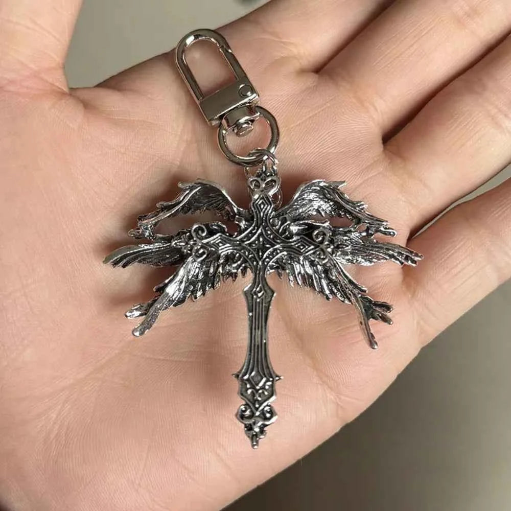 Retro Gothic Jesus Wings Cross Pendant Necklace