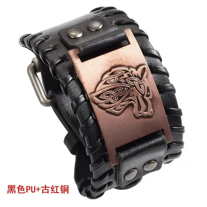 Celtic Wolf Head Braided Leather Bracelet - Nordic Popular Jewelry Retro Viking - Pedlar's Attic