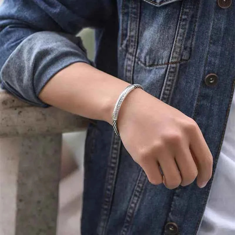 Buddhist Mantra Lotus Mantra Cuff Bracelet for Men Fashion Charm Religious Prayer Amulet Jewelry Gift