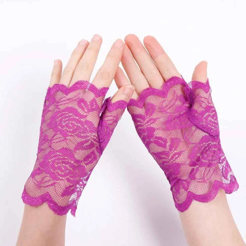 LuxeLace Fingerless Gloves | Breathable Mesh, Chic Lace Design, Sun Protection for Cycling and Fashion - Pedlar's Attic