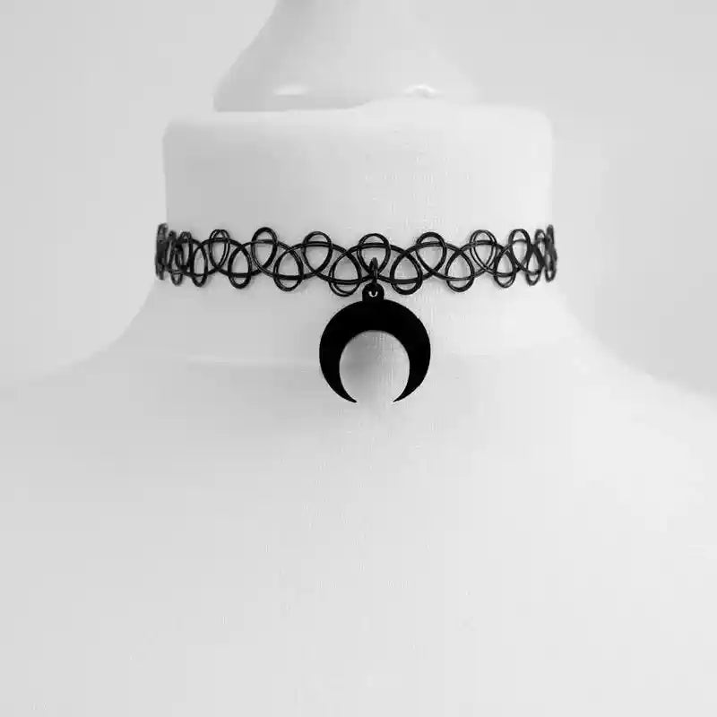 Inverted Crescent Stretchy Chain Choker Black Moon Necklace Punk Gorgeous Jewelry Women Girlfriend Gift - Pedlar's Attic