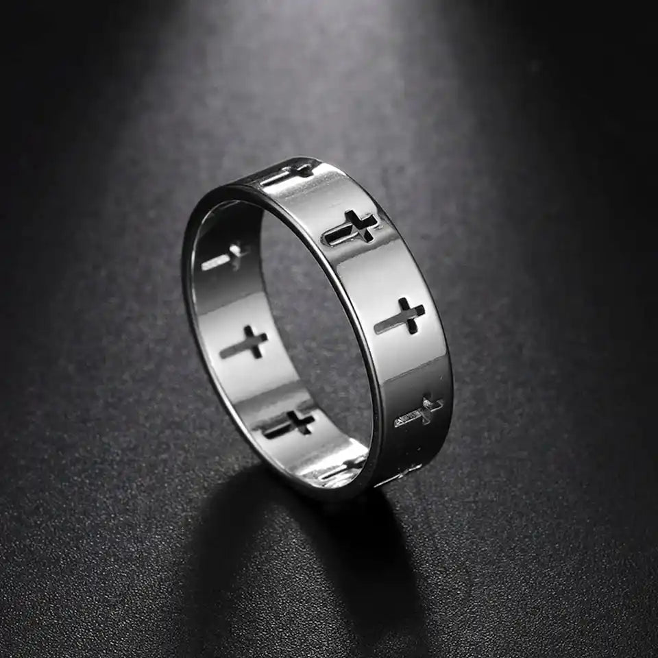Bound by the Cross — Gothic Stainless Steel Couple Ring