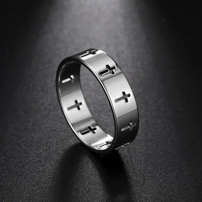 Bound by the Cross — Gothic Stainless Steel Couple Ring