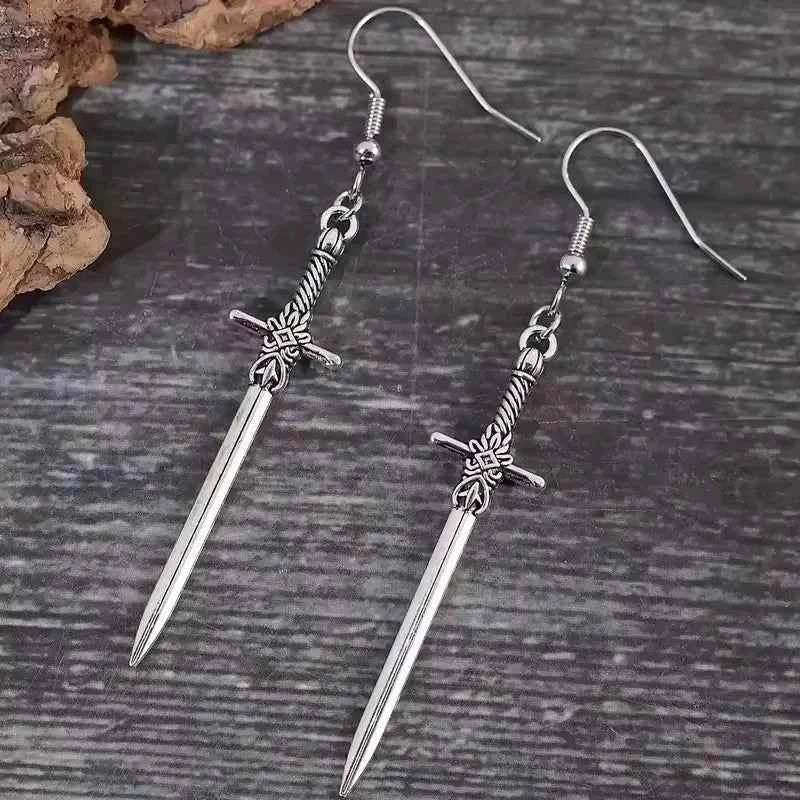 Gothic Elegance Cross Sword Dangle Earrings - Hypoallergenic Vintage-Inspired Jewelry for Unique Women - Pedlar's Attic
