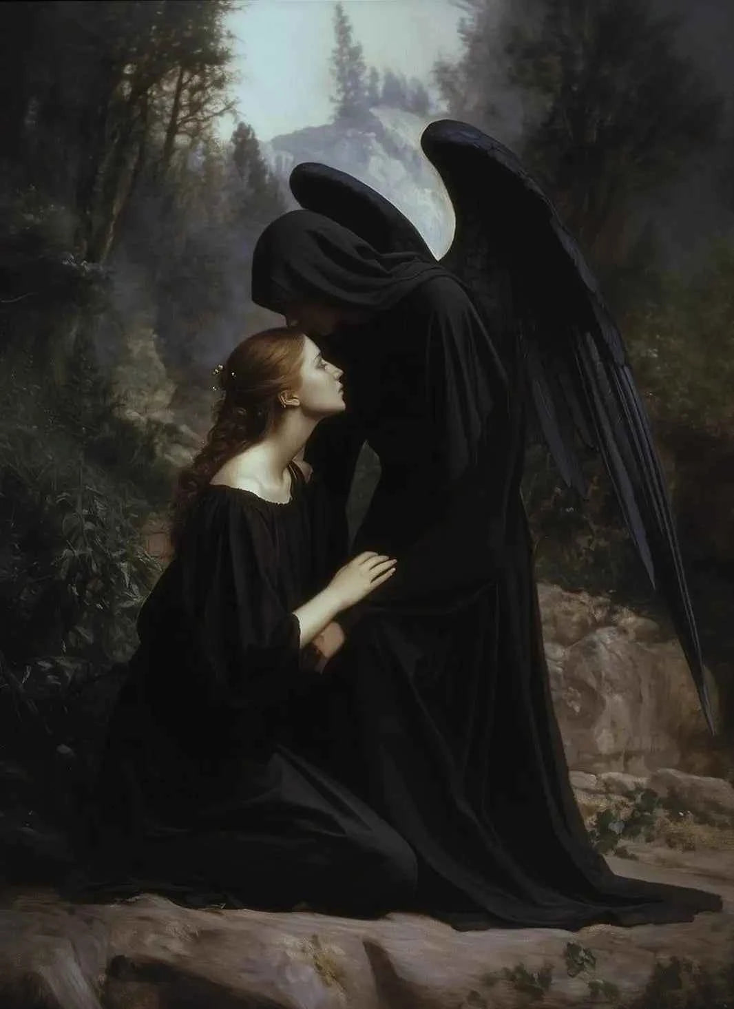 Dark Mysterious Retro Aesthetic Myth Hell Fallen Angel Portrait Poster Canvas Print Art