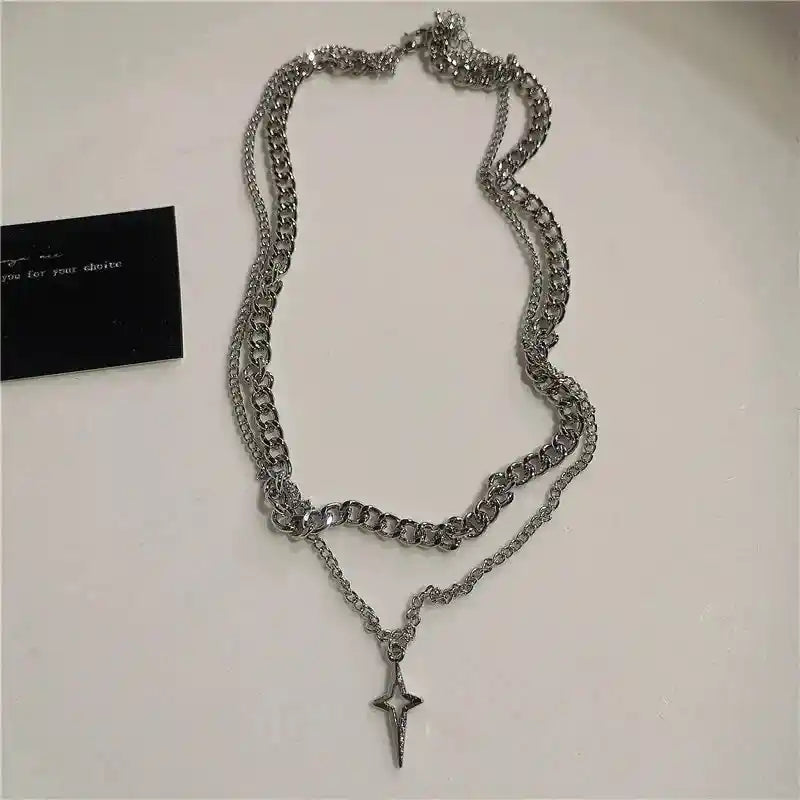 Black Star Cross, Red Heart Pendant, Ghost Claw Choker, Chain Necklace, Goth Vintage Grunge EMO Accessories - Pedlar's Attic