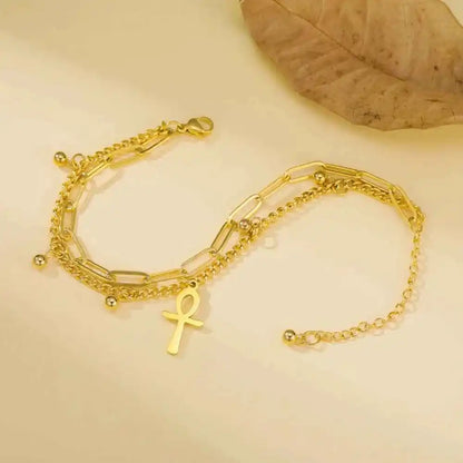Dawapara Ankh Cross Bracelet Religious Ancient Egyptian Key To Life Prayer Amulet Supernatural Stainless Steel Jewelry - Pedlar's Attic