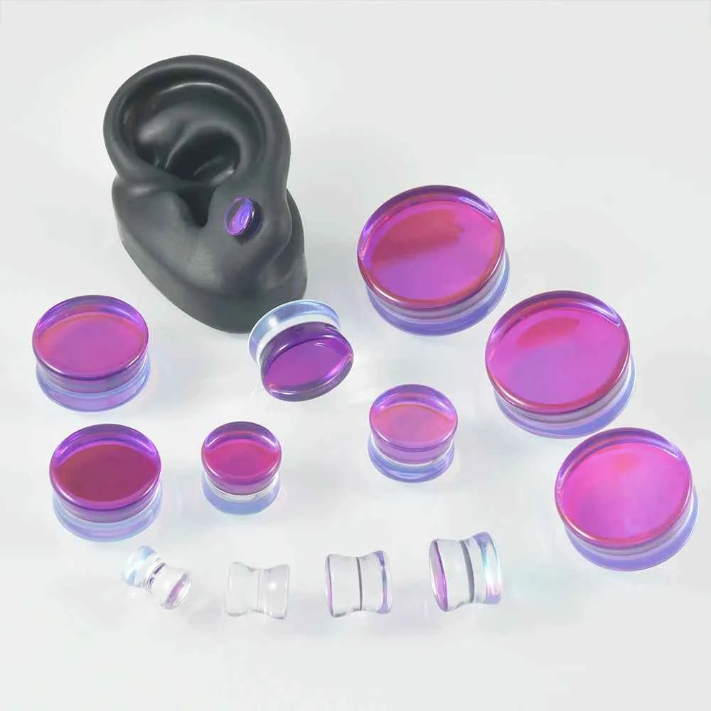 1PC Natural Glass Double Flared Ear Plugs Ear Tunnel Gauge