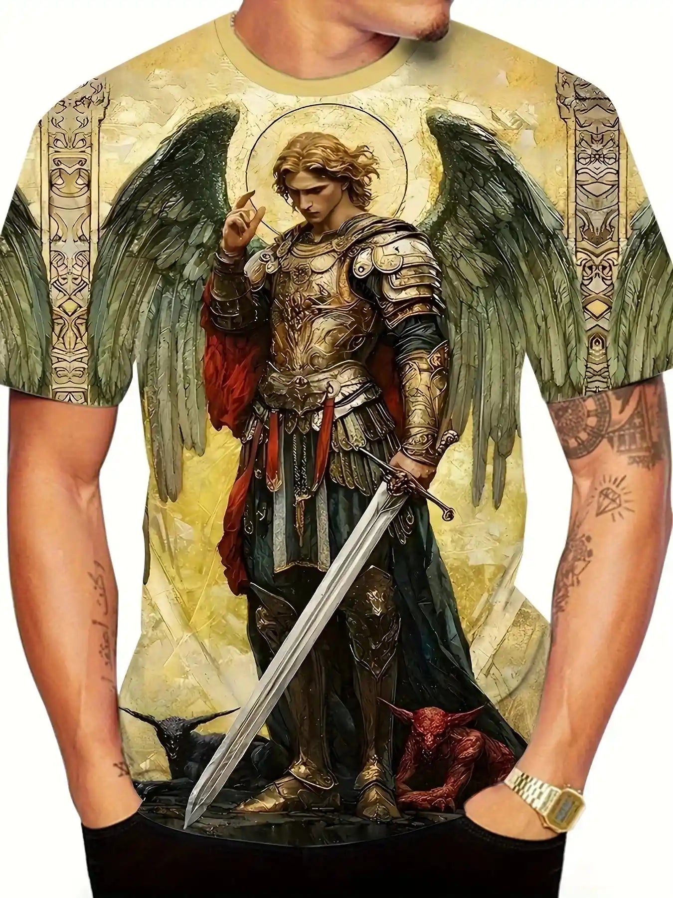 Angel Warrior Golden Sword Design 3D Printed Tshirt - Pedlar's Attic