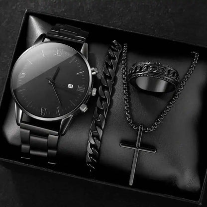 4-piece/set men's black minimalist quartz watch set - Pedlar's Attic