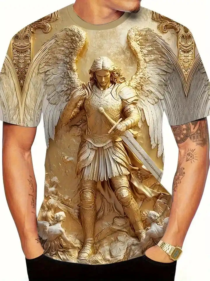 Angel Warrior Golden Sword Design 3D Printed Tshirt - Pedlar's Attic