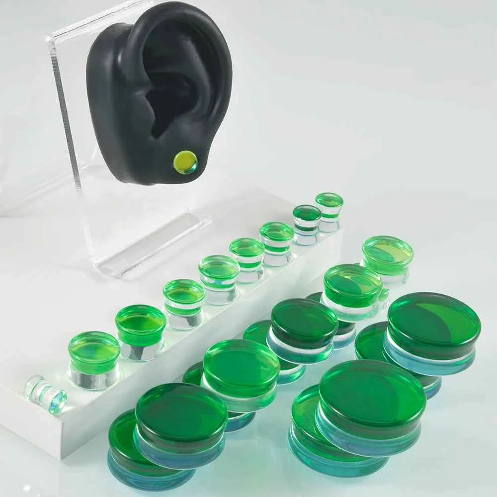 1PC Natural Glass Double Flared Ear Plugs Ear Tunnel Gauge