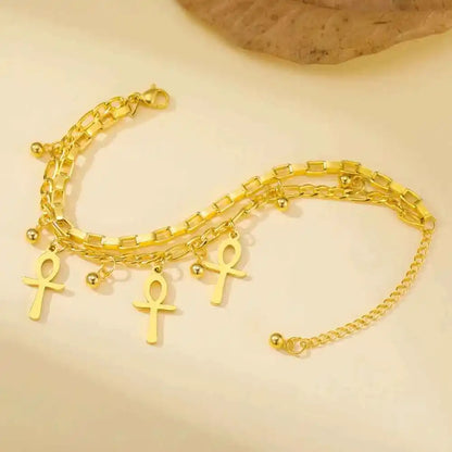 Dawapara Ankh Cross Bracelet Religious Ancient Egyptian Key To Life Prayer Amulet Supernatural Stainless Steel Jewelry - Pedlar's Attic