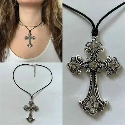 Sparkling Rhinestone Cross Choker Necklace - Bold Spiral Design for Goth & Punk Fashion Lovers - Pedlar's Attic