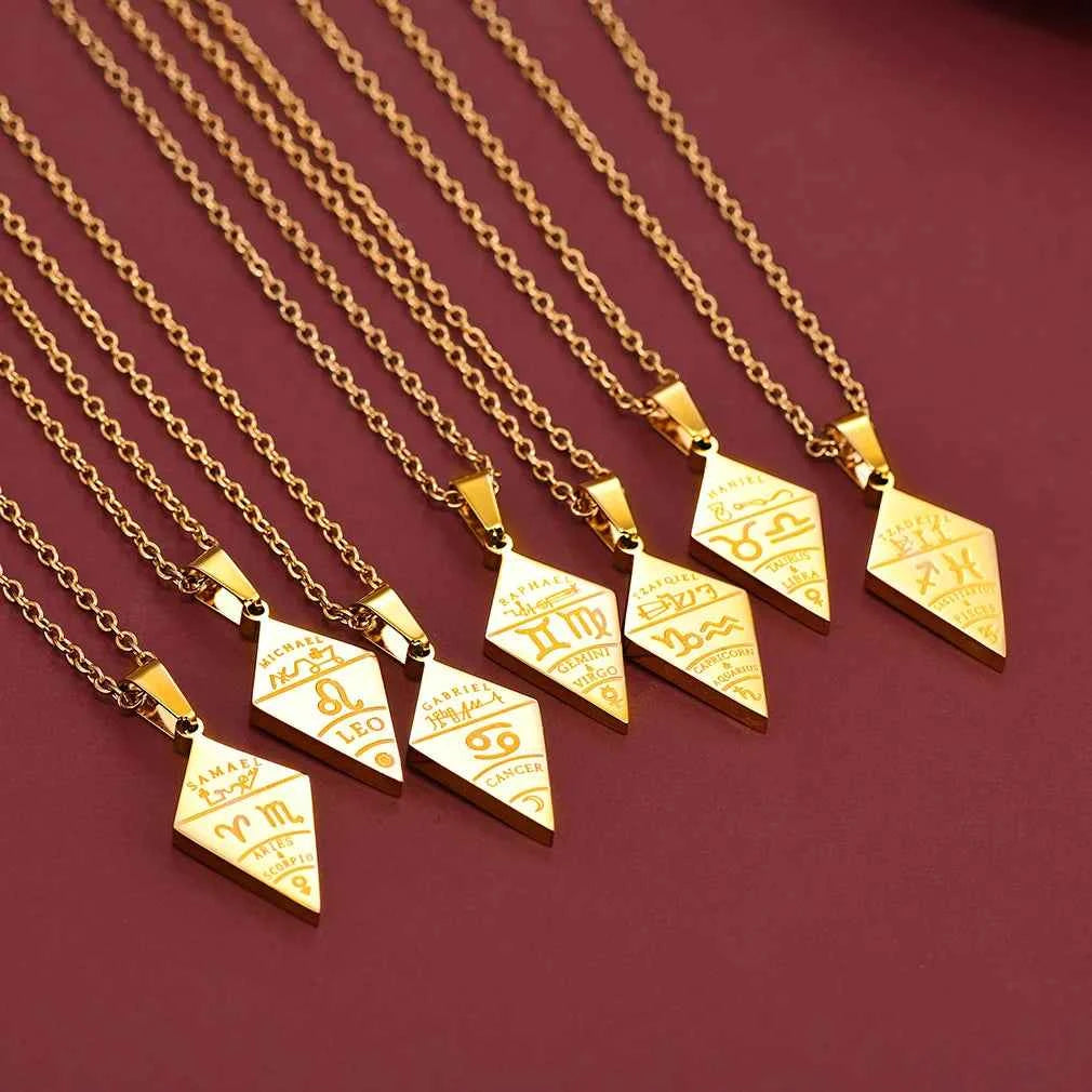 ChainsPro Stainless Steel 7pcs/ Set Seven Archangels Puzzle Necklaces Sigil Talisman Unisex Jewelry Set Gift for BFF Family
